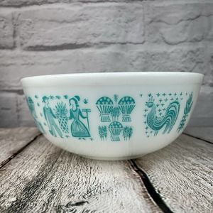 Rare Vintage Pyrex Mixing Bowl 4-Qt. Butterprint 404 Teal on White Made in USA